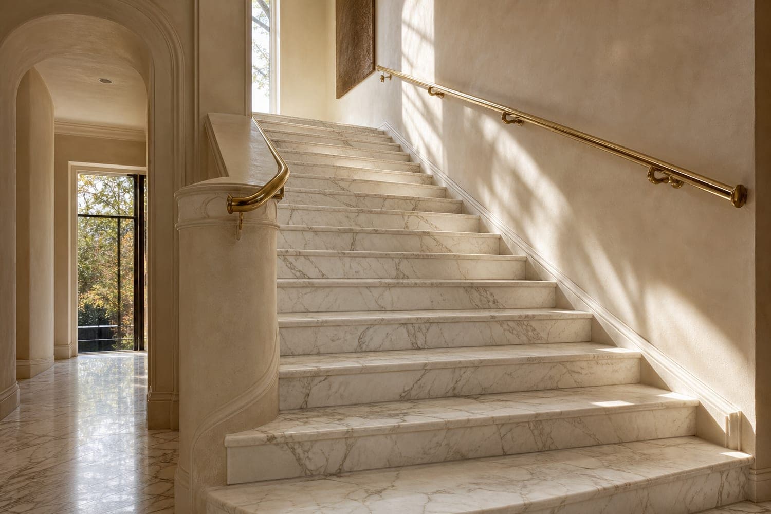 Escalier en marbre blanc Carrare, immeuble haussmannien
