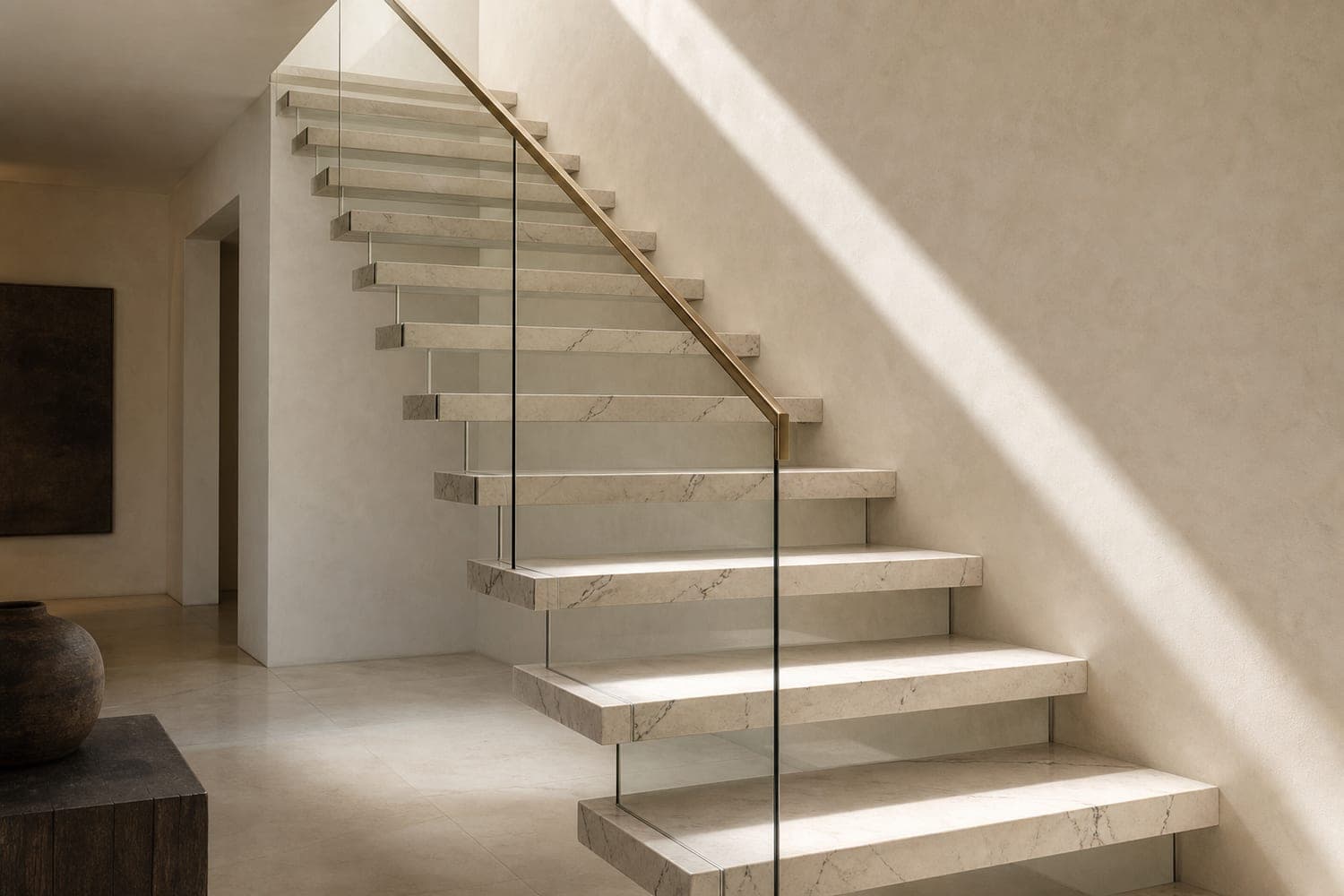 Escalier contemporain en granit Absolute Black, villa moderne