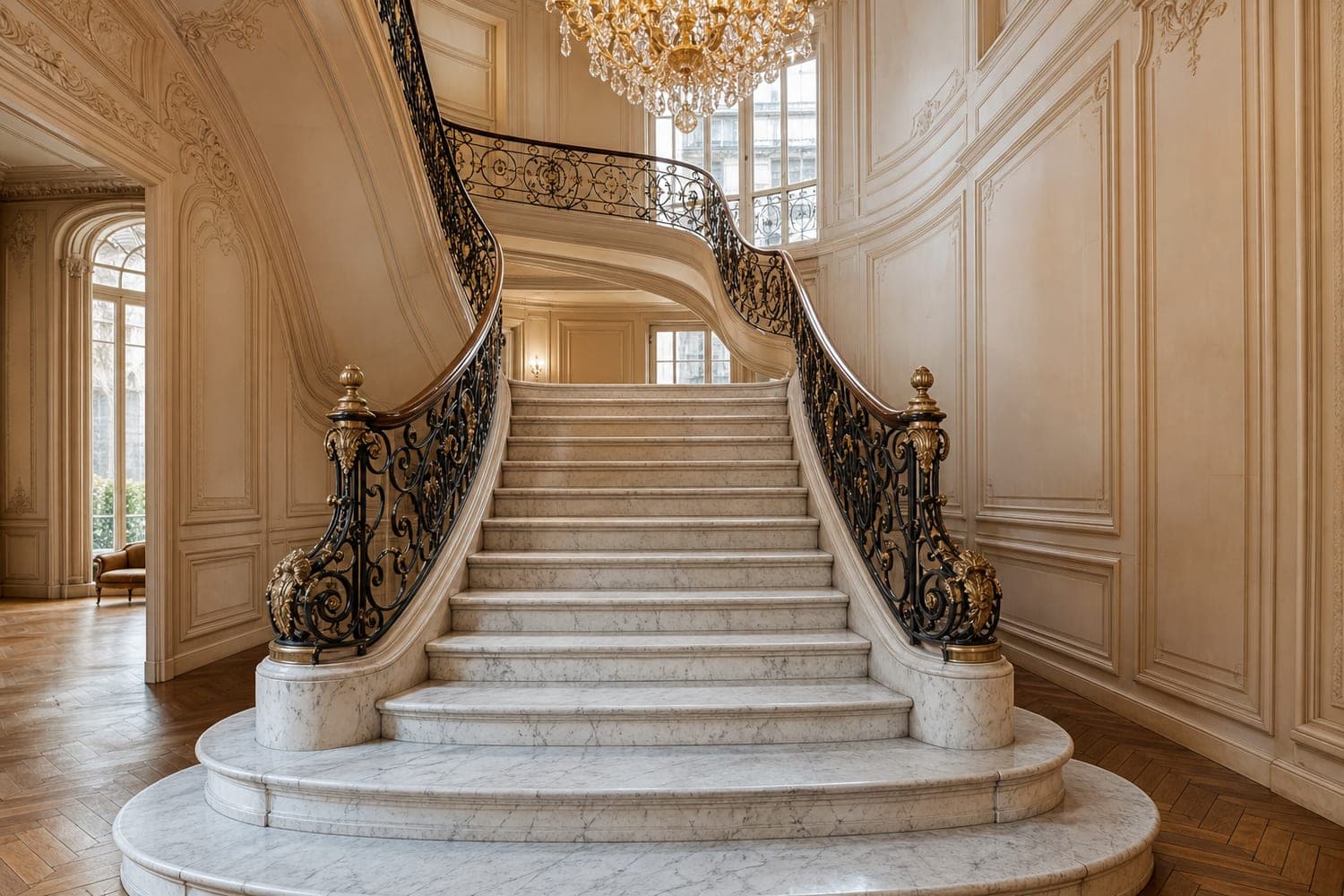 Escalier extérieur en granit G603, entrée d'immeuble