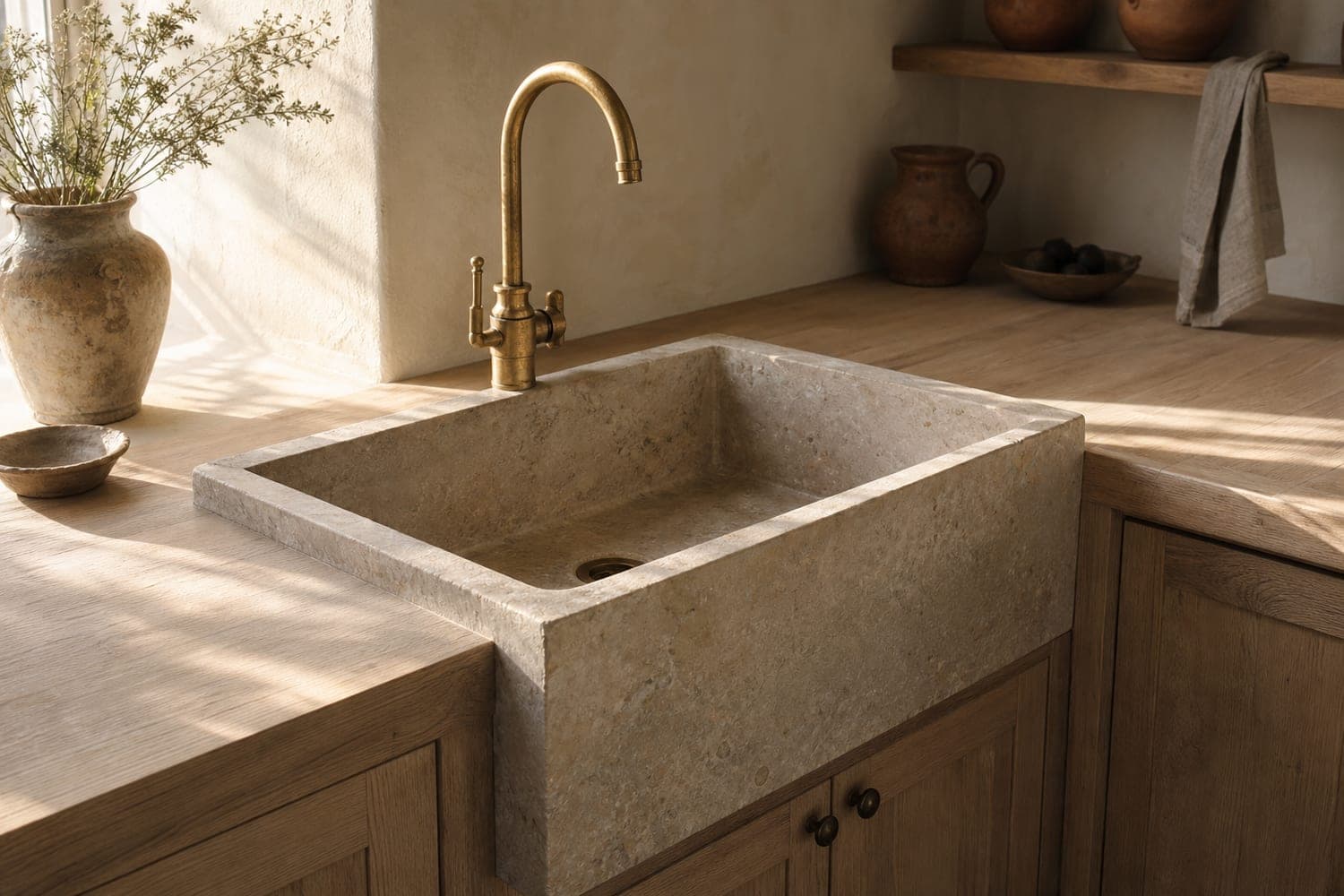 Évier à encastrer en quartzite blanc, cuisine blanche