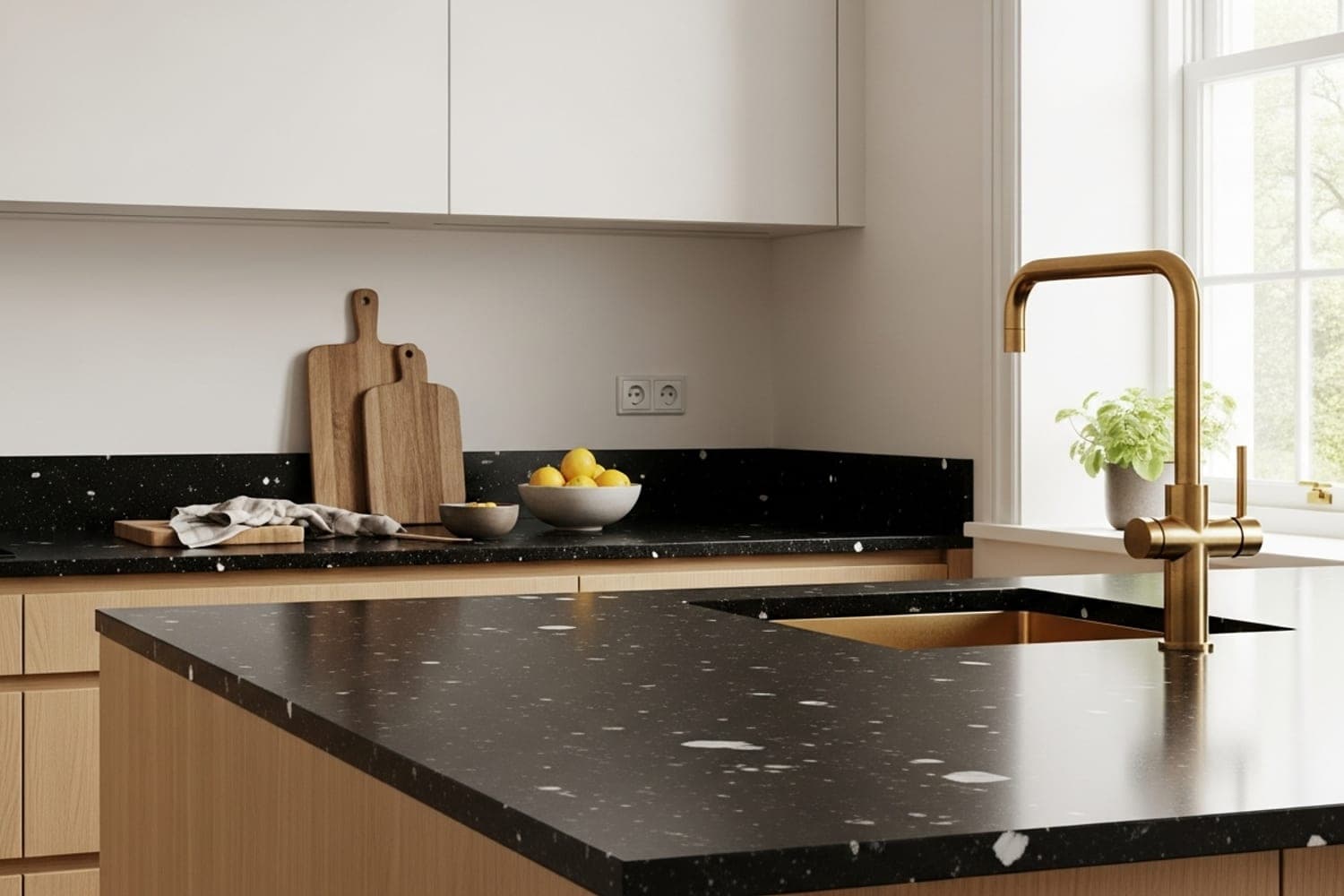 Évier en pierre de lave anthracite, cuisine contemporaine