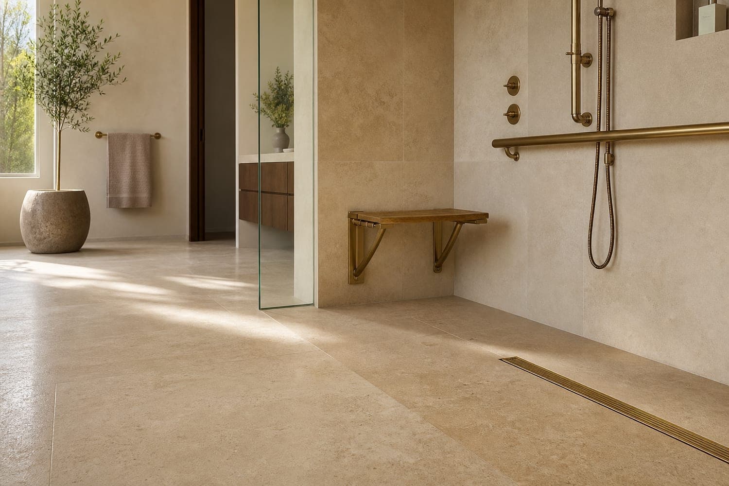 Receveur monolithique en ardoise noire, salle de bain design